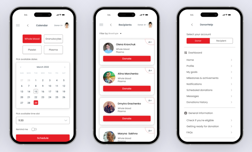 DonorHelp blood donation mobile app
